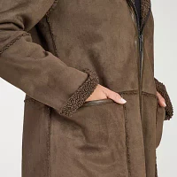 Frye and Co. Womens Faux Leather Sherpa Lined Midweight Fur Coat