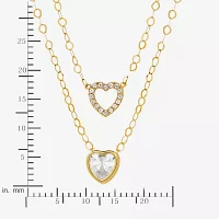 Womens 17 Inch White Cubic Zirconia 10K Gold Link Necklace Heart