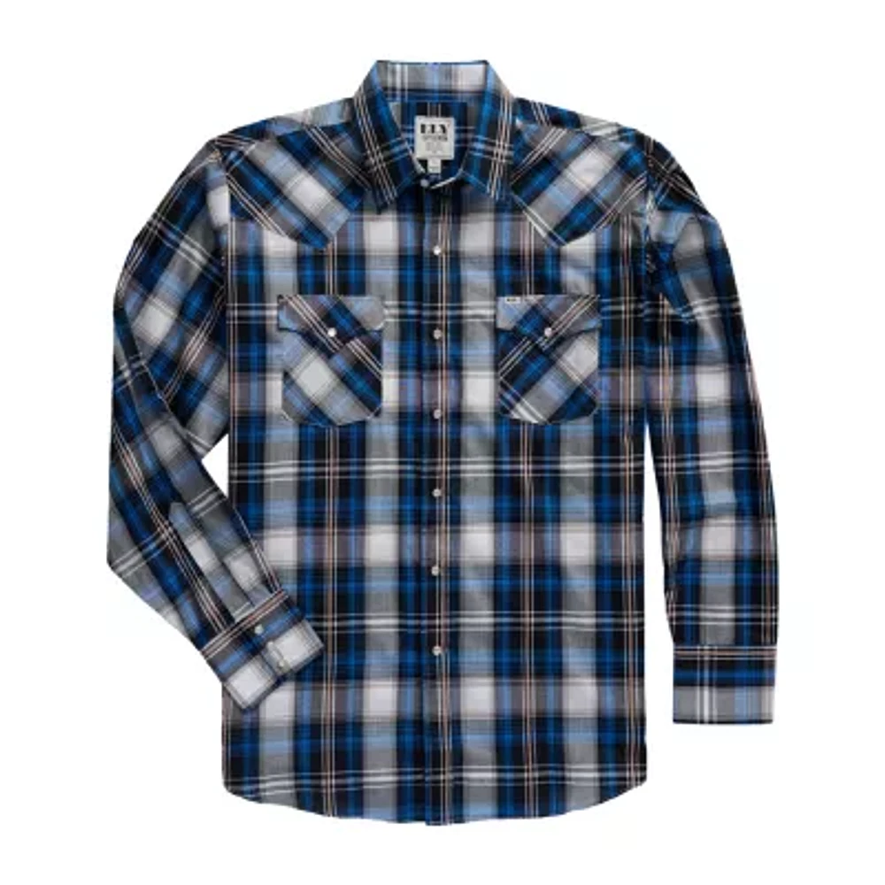 Ely Cattleman Textured Plaid Mens Long Sleeve Western Shirt