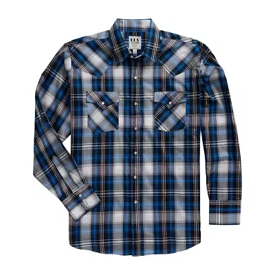 Ely Cattleman Textured Plaid Mens Long Sleeve Western Shirt