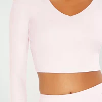 Forever 21 Womens V Neck Long Sleeve Active Crop Top Juniors