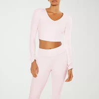 Forever 21 Womens V Neck Long Sleeve Active Crop Top Juniors