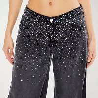 Forever 21 Juniors Rhinestone Embellished Womens Low Rise Baggy Fit Jean