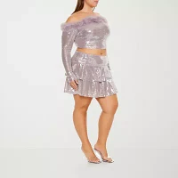 Forever 21 Tiered Sequin Womens High Rise Flared Skirt-Juniors Plus