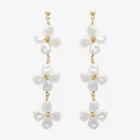 Bijoux Bar Gold Tone Womens Simulated Pearl Flower Drop Earrings