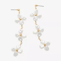 Bijoux Bar Gold Tone Womens Simulated Pearl Flower Drop Earrings