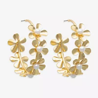 Bijoux Bar Gold Tone Simulated Pearl Flower Hoop Earrings