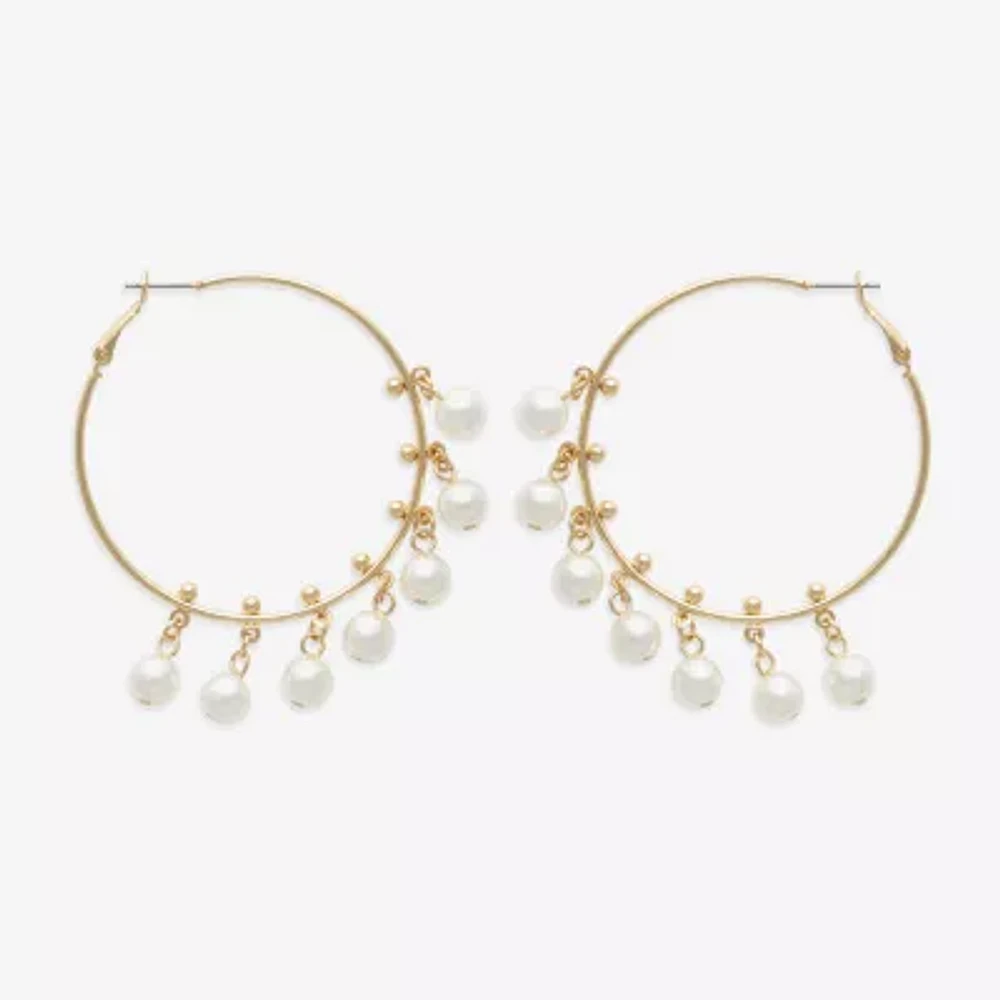 Bijoux Bar Gold Tone Simulated Pearl Hoop Earrings