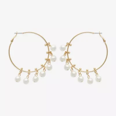 Bijoux Bar Gold Tone Simulated Pearl Hoop Earrings