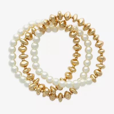 Bijoux Bar Gold Tone Simulated Pearl Bracelet Set