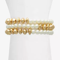 Bijoux Bar Gold Tone Simulated Pearl Bracelet Set