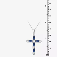 Womens Diamond Accent Lab Created Gemstone 10K White Gold Cross Pendant Necklace