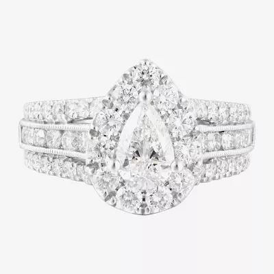 (F / Vs2) Womens 2 1/4 CT. T.W. Lab Grown White Diamond 14K Gold Pear Side Stone Bypass  Engagement Ring