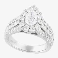 (F / Vs2) Womens 2 1/4 CT. T.W. Lab Grown White Diamond 14K Gold Pear Side Stone Bypass  Engagement Ring