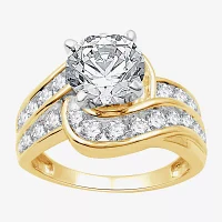 (G / Si1-Si2) Womens 3 CT. T.W. Lab Grown White Diamond 14K Gold Round Side Stone Engagement Ring