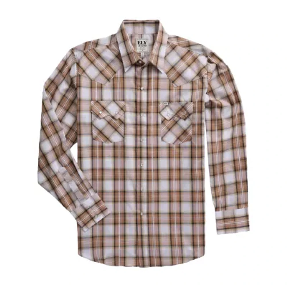 Ely Cattleman Textured Plaid Tall Mens Long Sleeve Western Shirt