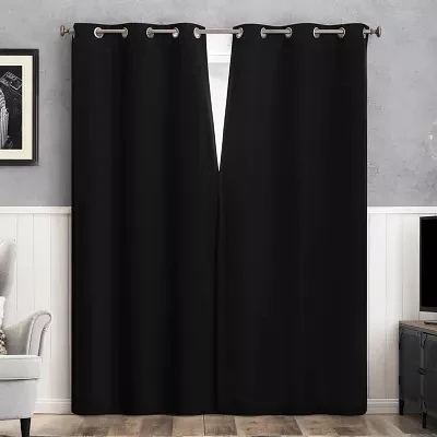 Sun Zero Glynn Magnetic Closure Grommet Top 100% Blackout Set of 2 Curtain Panels