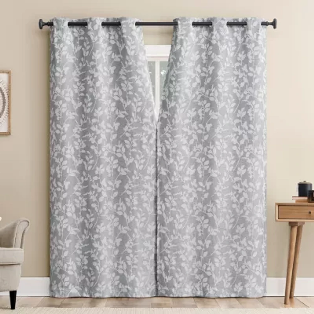 Sun Zero Glynn Gaia Woven Floral Magnetic Closure Grommet Top Energy Saving 100% Blackout Set of 2 Curtain Panels