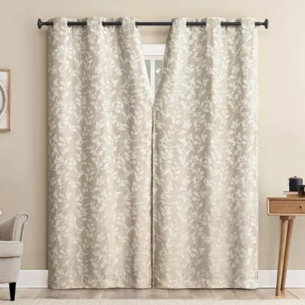 Sun Zero Glynn Gaia Woven Floral Magnetic Closure Grommet Top Energy Saving 100% Blackout Set of 2 Curtain Panels