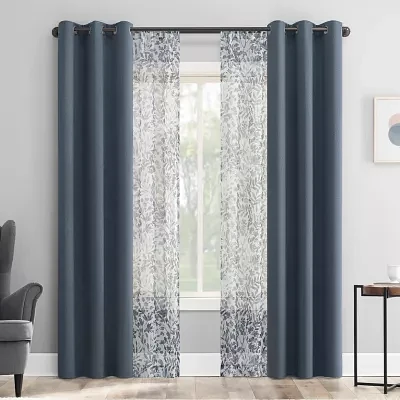 Sun Zero Arbor Print Blackout Grommet Top Set of 4 Curtain Panel