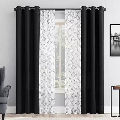 No 918 Harmon Embroidered Light-Filtering Grommet Top Set of 4 Curtain Panel