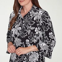 Alfred Dunner Wild At Heart Womens 3/4 Sleeve Button-Down Shirt