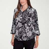 Alfred Dunner Wild At Heart Womens 3/4 Sleeve Button-Down Shirt