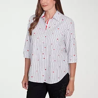 Alfred Dunner Wild At Heart Womens 3/4 Sleeve Button-Down Shirt