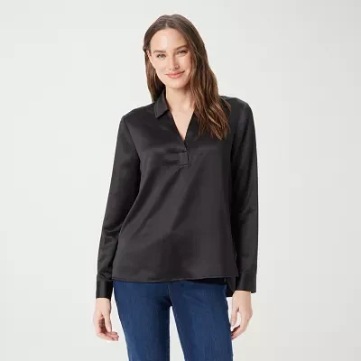 Gloria Vanderbilt Womens Y Neck Long Sleeve Blouse