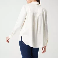 Gloria Vanderbilt Womens Y Neck Long Sleeve Blouse