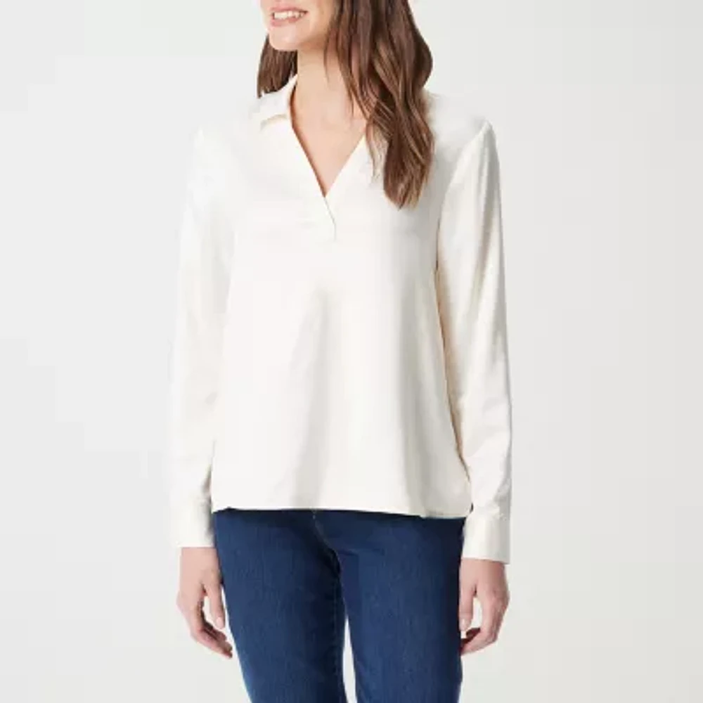 Gloria Vanderbilt Womens Y Neck Long Sleeve Blouse