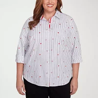 Alfred Dunner Plus Wild At Heart Womens 3/4 Sleeve Button-Down Shirt