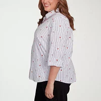 Alfred Dunner Plus Wild At Heart Womens 3/4 Sleeve Button-Down Shirt