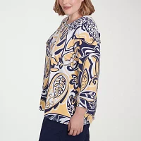 Alfred Dunner Block Island Womens Plus Crew Neck 3/4 Sleeve T-Shirt