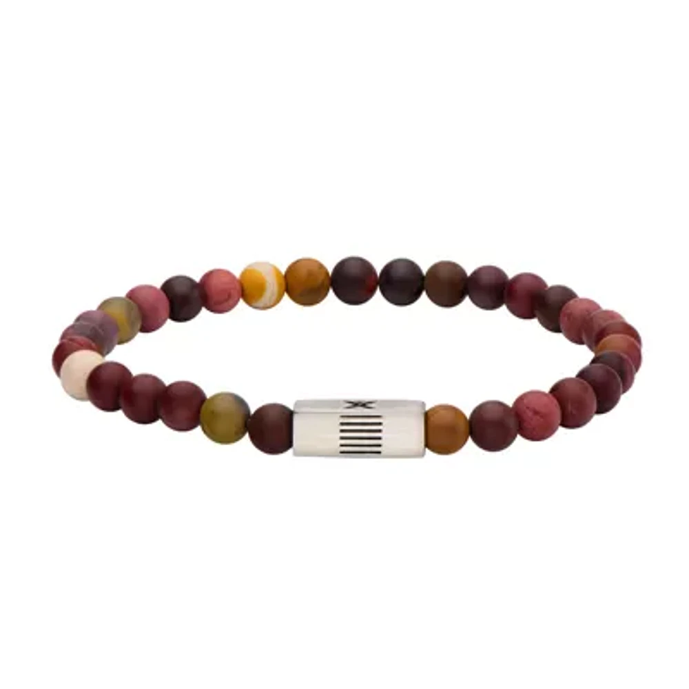 Mens Mookaite Jasper Bead Stainless Steel Stretch Bracelet