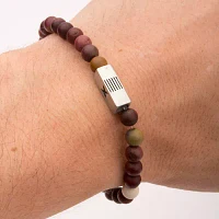 Mens Mookaite Jasper Bead Stainless Steel Stretch Bracelet