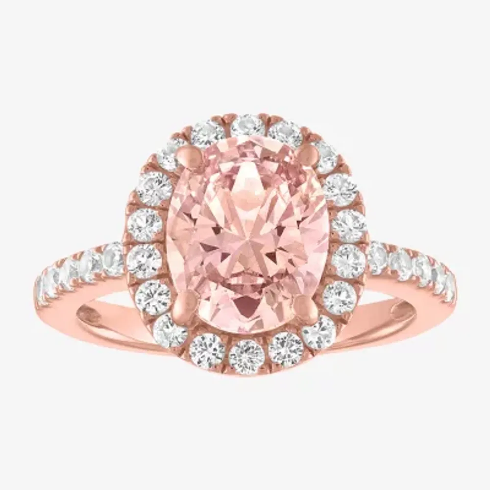 Womens Simulated Champagne Morganite 14K Rose Gold Over Silver Cocktail Ring