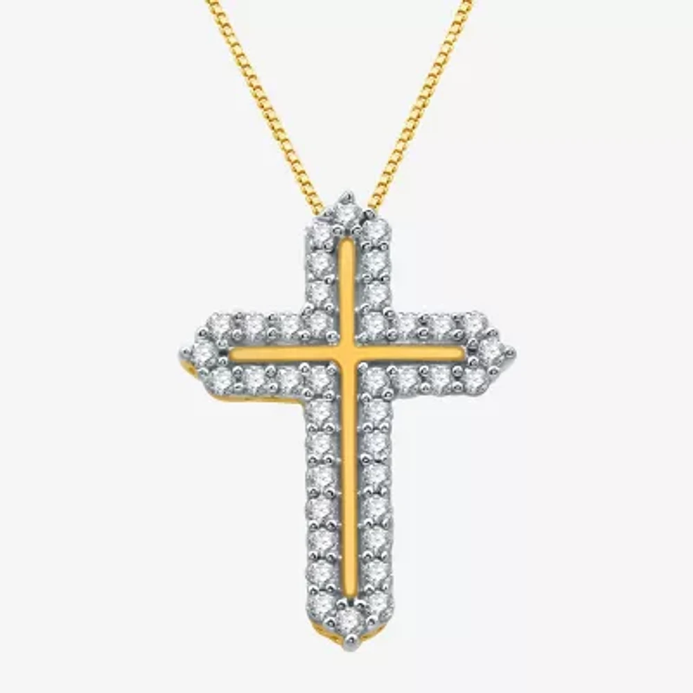 Womens 1/4 CT. T.W. Natural Diamond 10K Gold Cross Pendant Necklaces