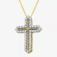 Womens 1/4 CT. T.W. Natural Diamond 10K Gold Cross Pendant Necklaces