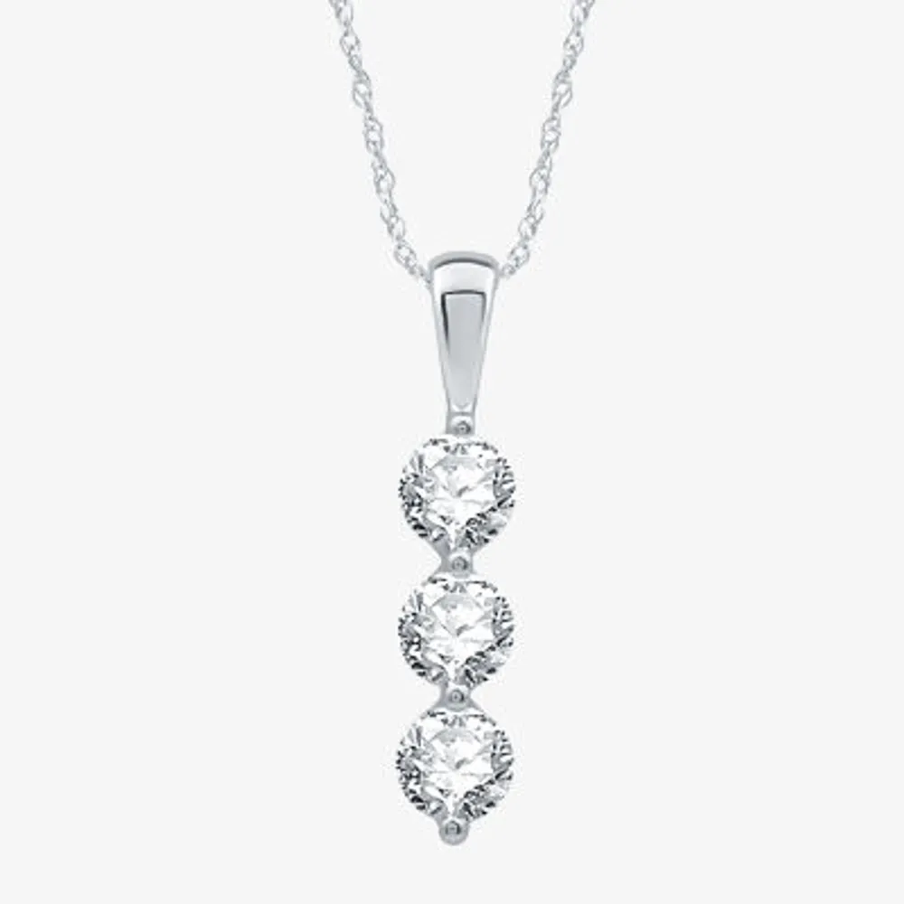 3-Stone Linear (H-I / I1) Womens 1 1/4 CT. T.W. Lab Grown Diamond 10K White Gold 18 Inch Pendant Necklace