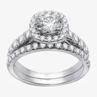 Signature By Modern Bride (H-I / I1) Womens 2 1/4 CT. T.W. Lab Grown White Diamond 10K Gold Side Stone Halo Bridal Set