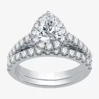 Signature By Modern Bride (H-I / I1) Womens 2 1/4 CT. T.W. Lab Grown White Diamond 10K Gold Pear Side Stone Halo Bridal Set