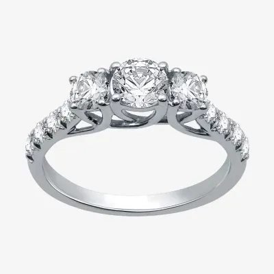 (H-I / I1) Womens 1 1/4 CT. T.W. Lab Grown White Diamond 10K Gold Round 3-Stone Engagement Ring