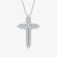 H-I / I1) Womens 1 CT. T.W. Lab Grown White Diamond Sterling Silver Cross Pendant Necklace