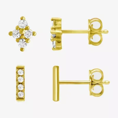 Itsy Bitsy 14k Gold Over Silver 2 Pair Cubic Zirconia Diamond Earring Set
