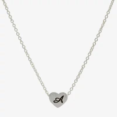 Sparkle Allure Initial Pure Silver Over Brass 16 Inch Link Heart Pendant Necklace