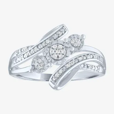 Limited Time Special! Womens Genuine White Diamond Sterling Silver 3-Stone Bypass  Cocktail Ring