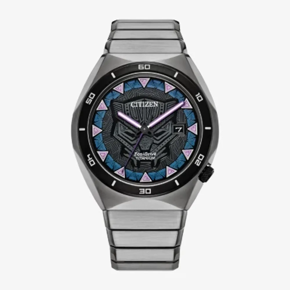 Citizen Marvel Black Panther Mens Silver Tone Bracelet Watch Aw1668-50w