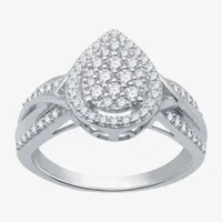 I Said Yes (H-I / I1) Womens 1/2 CT. T.W. Lab Grown White Diamond Sterling Silver Pear Side Stone Halo Engagement Ring