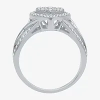 I Said Yes (H-I / I1) Womens 1/2 CT. T.W. Lab Grown White Diamond Sterling Silver Heart Side Stone Halo Engagement Ring